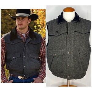 Wyoming Traders Men’s Charcoal Nevada Wool Vest Western Leather Men’s Size Large